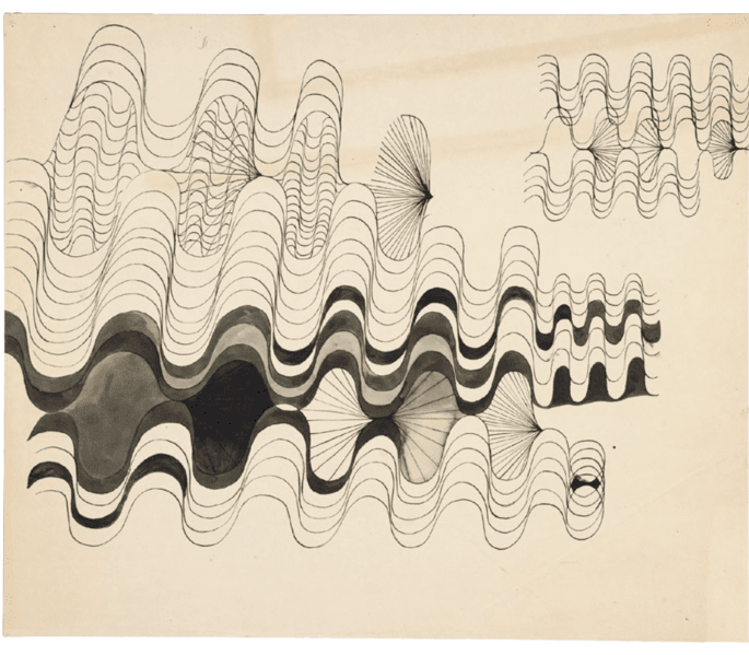 Ruth Asawa, Untitled (BMC, 57, Curved Lines) c. 1946-49, Ink on paper.